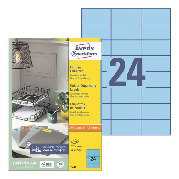 Avery Zweckform 2400er-Pack Farbige Etiketten blau