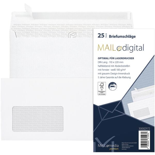 Briefumschläge »Maildigital« DL mit Fenster und Haftklebung - 25 Stück