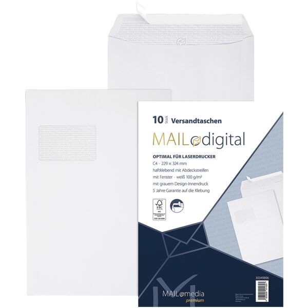 10 Laserbedruckbare Versandtaschen »Maildigital« C4 mit Fenster