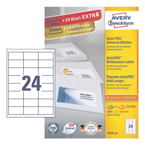 Avery Zweckform 5280er-Pack Universal Klebeetiketten »3658-200« weiß