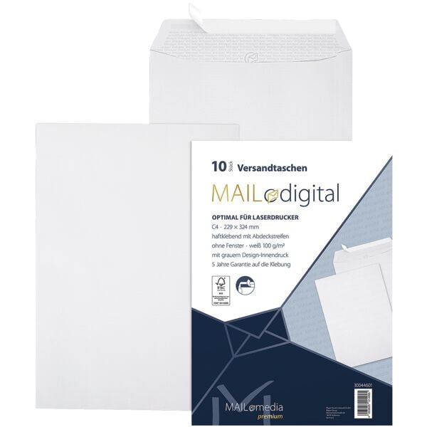 10 Laserbedruckbare Versandtaschen »Maildigital« C4 ohne Fenster