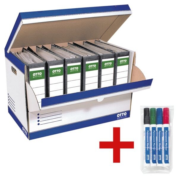OTTO Office Ordner-Container (10 Stück) inkl. 4er-Pack Permanent Marker mehrfarbig, 49.8x31.7x30 cm