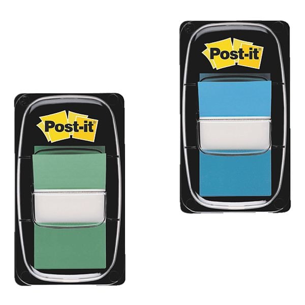 Post-it Index 2x Haftstreifen »Index« 43, 2 X 25, 4 Mm, Grün/blau Grün, 4.32x2.54 Cm