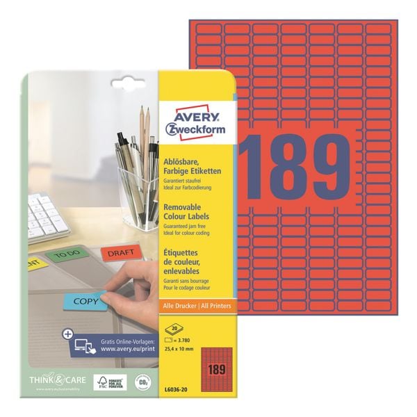 Avery Zweckform 3780er-Pack Farbige Etiketten rot