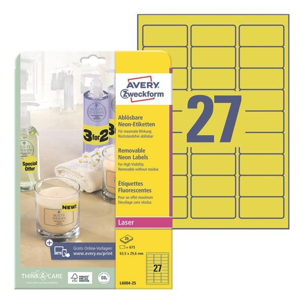 Avery Zweckform 675er-Pack Neon-Etiketten gelb