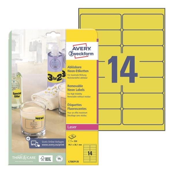 Avery Zweckform 350er-Pack Neon-Etiketten gelb