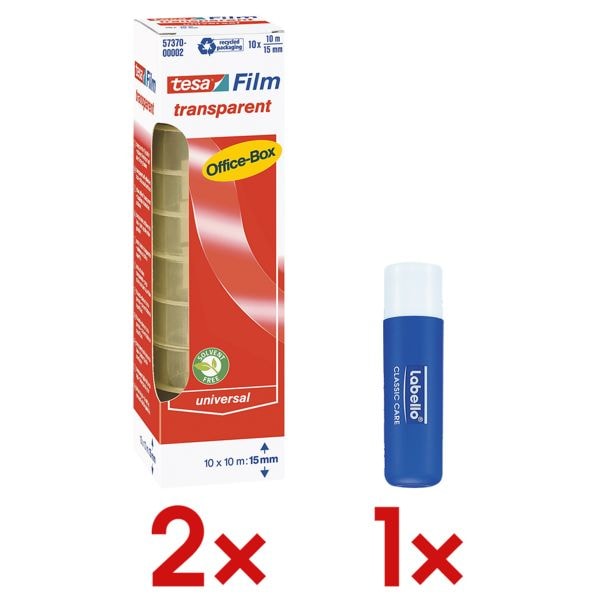 tesa 2 Pack Klebefilm »Office Box« transparent, 15 mm/10 m (B/L) inkl. 1x Lippenpfleg transparent, 1.5 cm