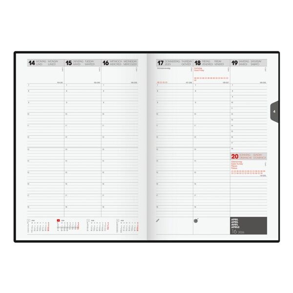 Brunnen Buchkalender 2025, 2 Seiten = 1 Woche schwarz, 16.8x24 cm