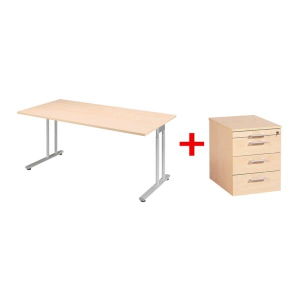 Möbel-Set »Lissabon« 2-teilig, Schreibtisch mit C-Fuß und Rollcontainer schmal