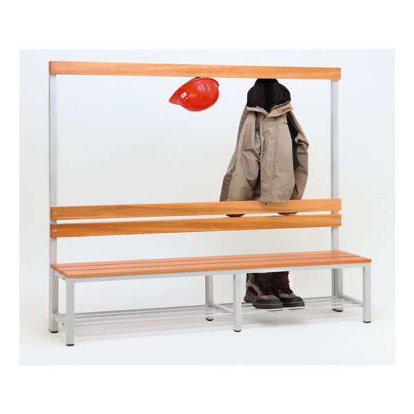 SZ Metall Sitzbank 2 m, mit Hakenleiste-Garderobe und Schuhrost braun, 200x42x30 cm